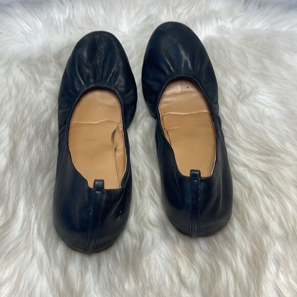 J. Crew Anya Black Leather Scrunch Ballerina Flats Sz 10 - Picture 3 of 6